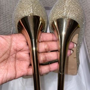 Jimmy Choo Dahliaa lag gold 36.5  lame glitter 5 inch heels